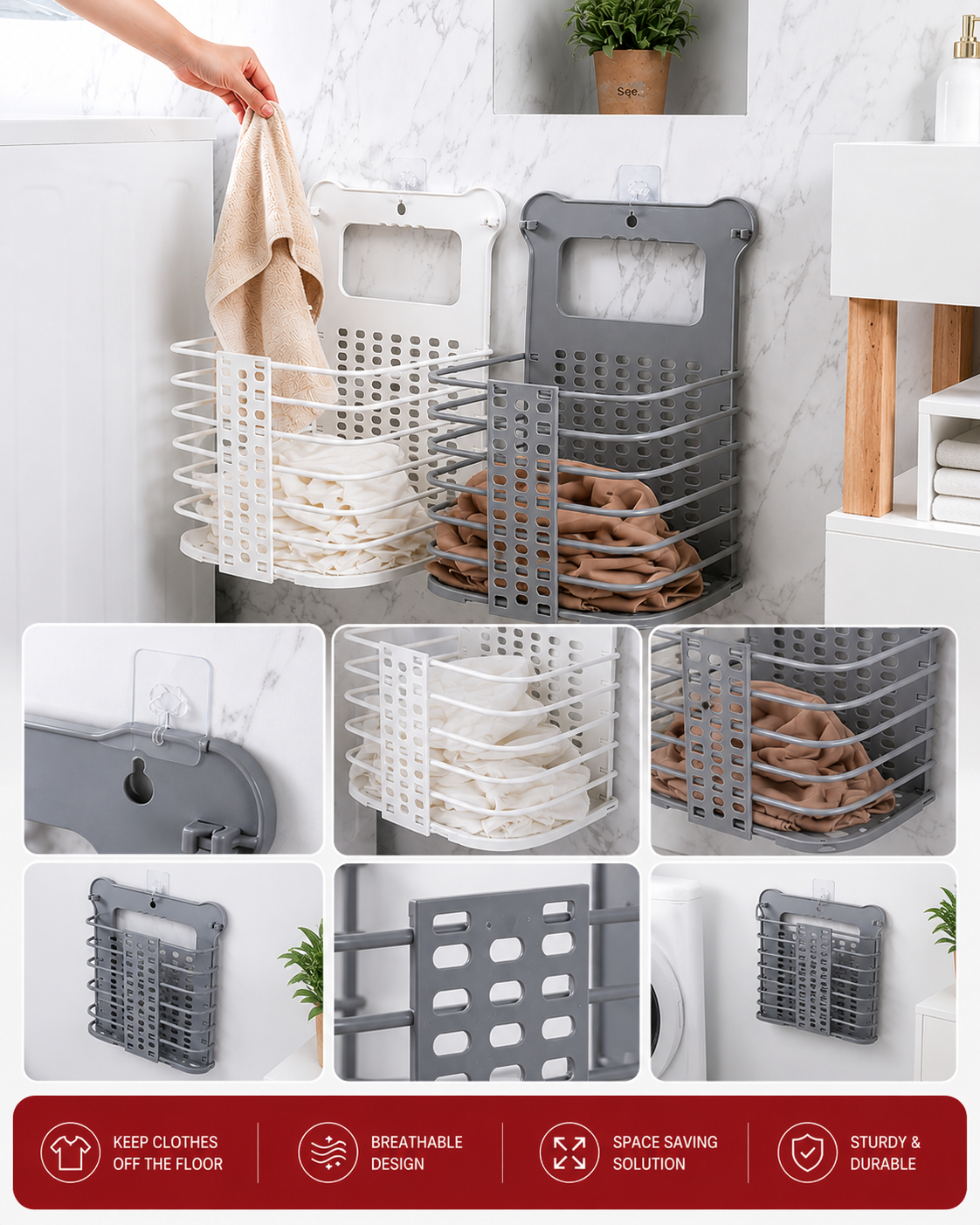 Wall Mounted Bathroom Hanging Laundry Basket