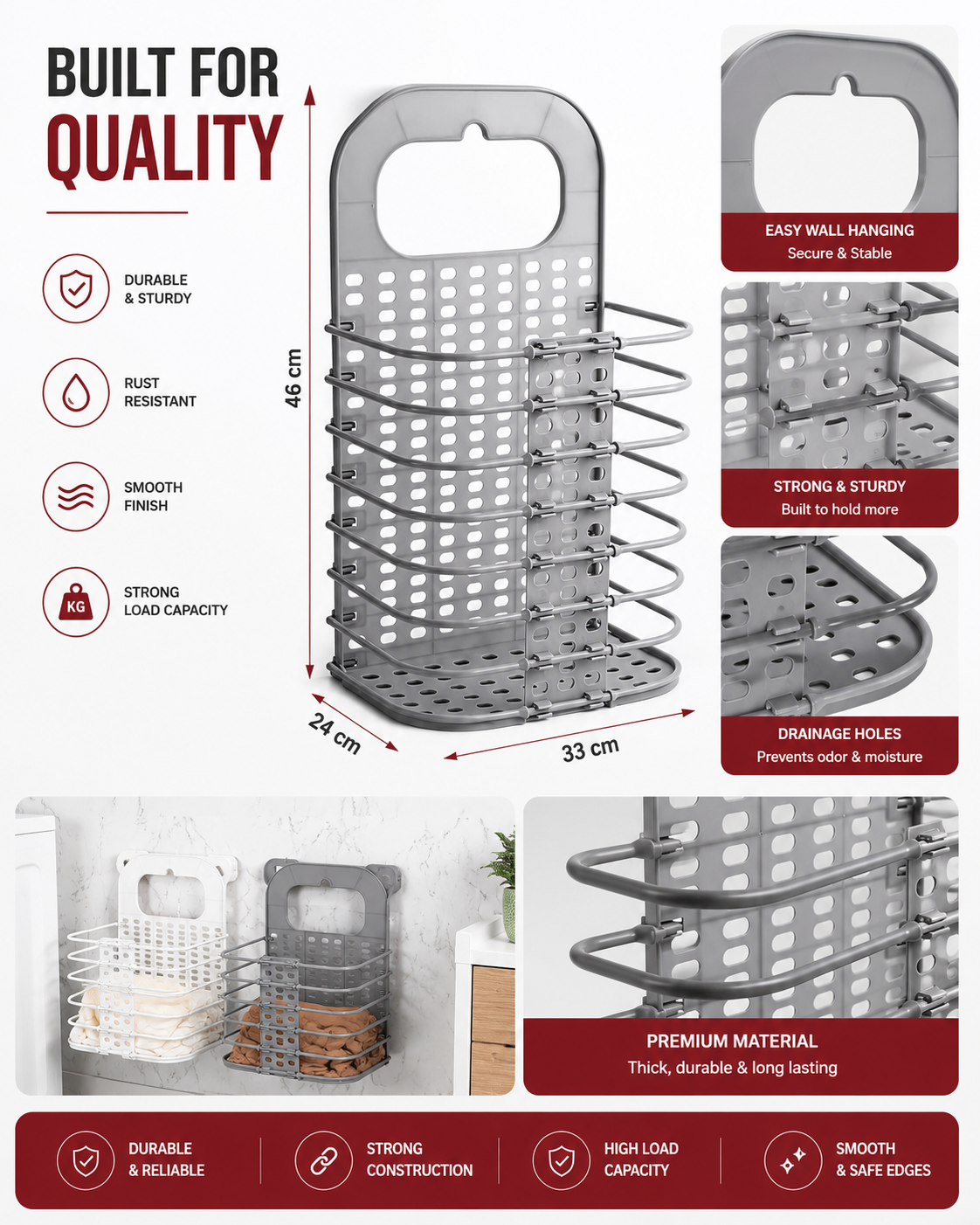 Wall Mounted Bathroom Hanging Laundry Basket