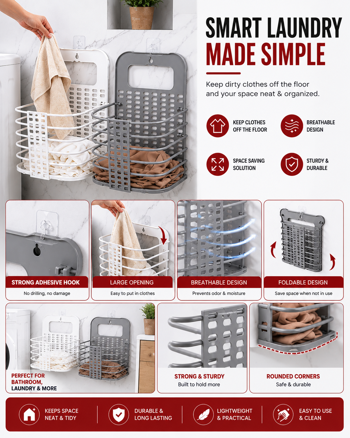 Wall Mounted Bathroom Hanging Laundry Basket