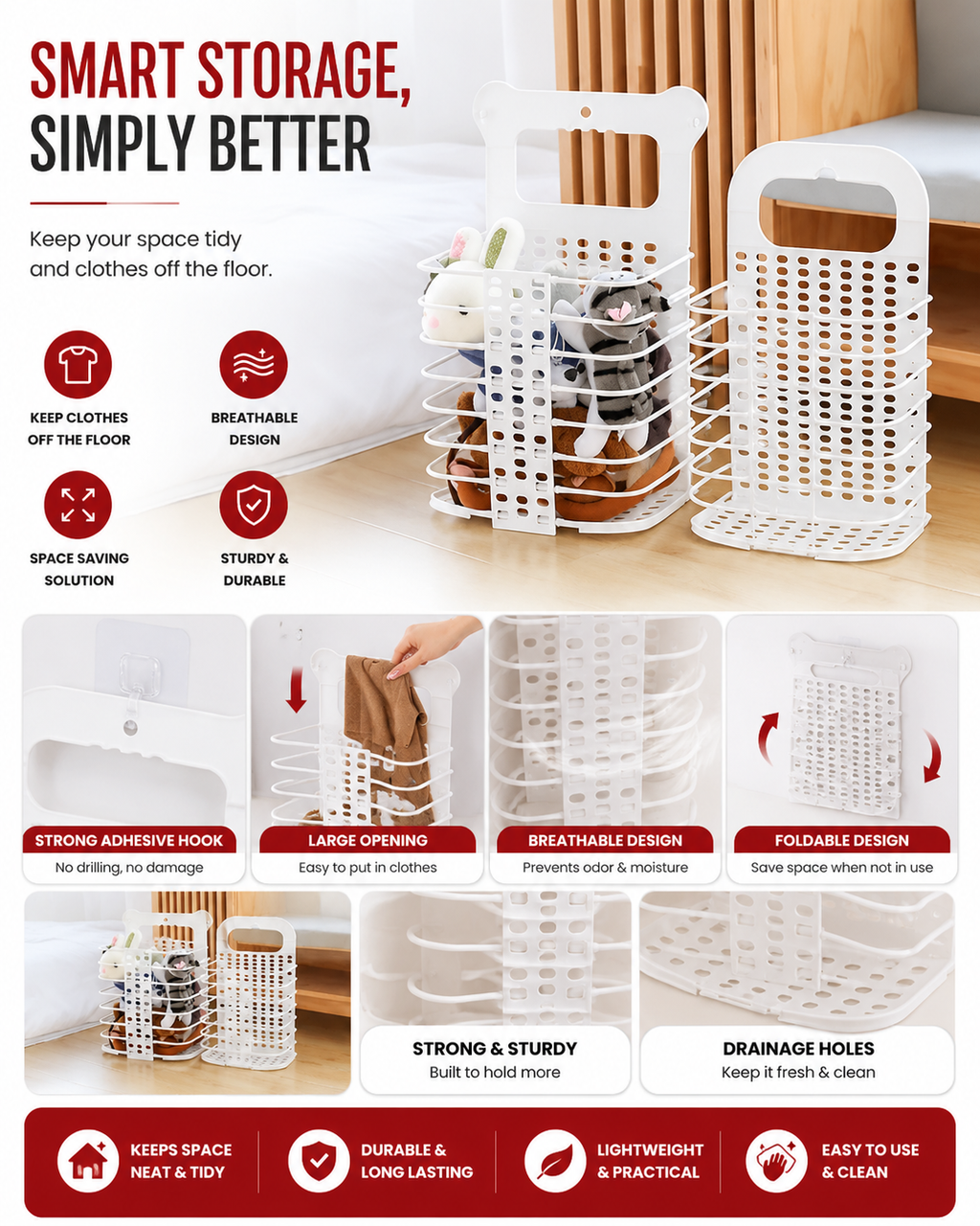 Wall Mounted Bathroom Hanging Laundry Basket
