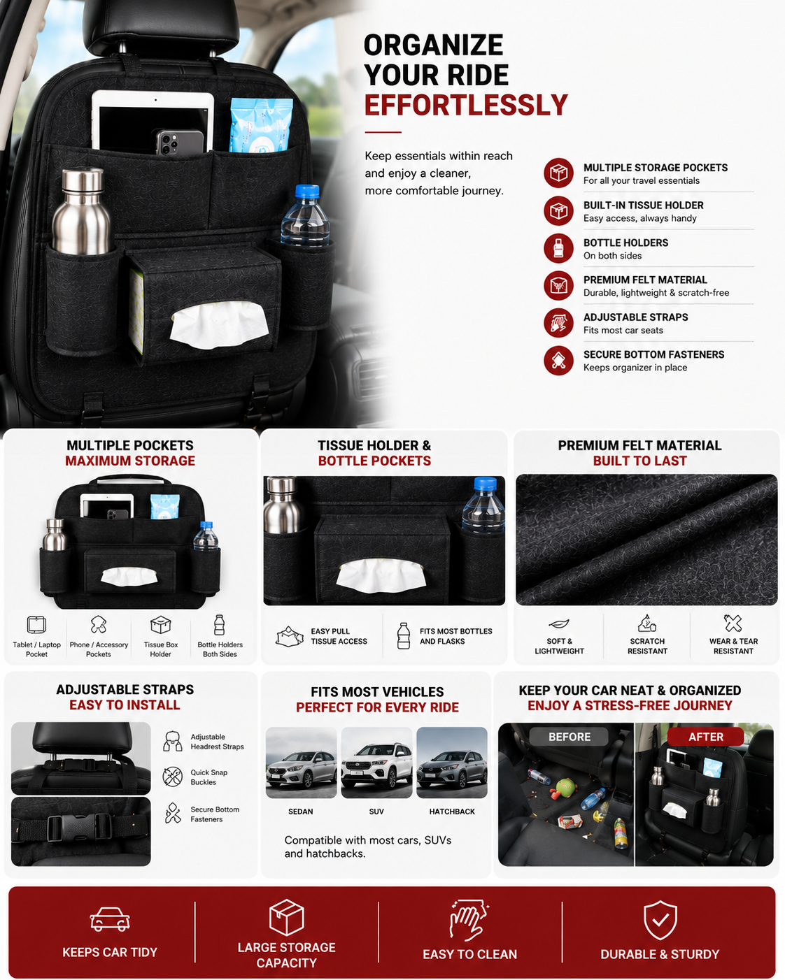 Car Back Seat Storage Organizer (Pack of 2) for vehicles