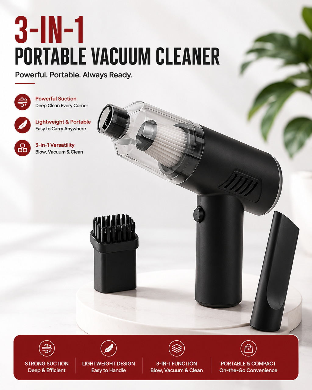 Wireless 3-in-1 Handheld Vacuum Cleaner